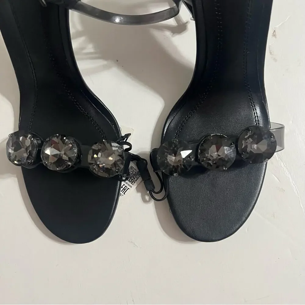 Zara EMBELLISHED VINYL HEELED SANDALS - Picture 11 of 16